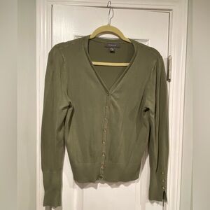 Primark Size M Sage Green Long Sleeve Gold Button V Neck Lightweight Cardigan
